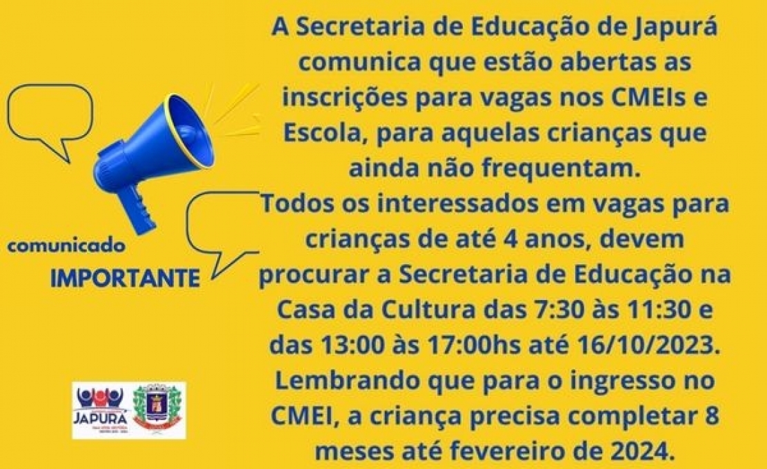 Inscrições para CMEIs e Escola