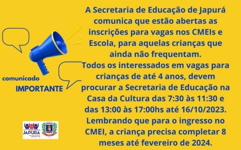 Inscrições para CMEIs e Escola